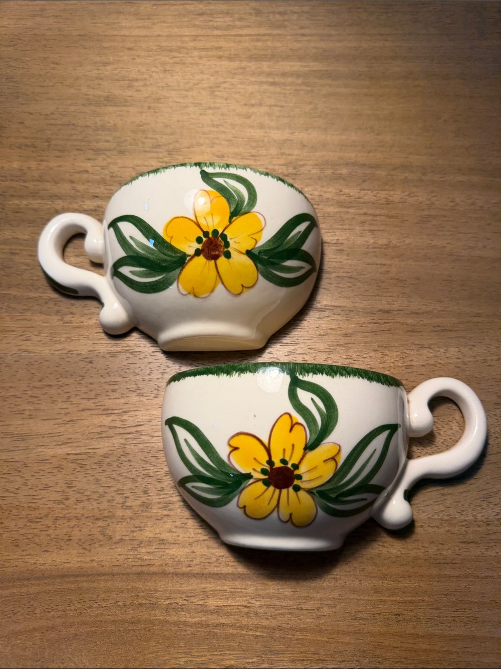 Two Vintage Mid-Century Hand Painted Floral Ceramic Wall Pocket Planters
